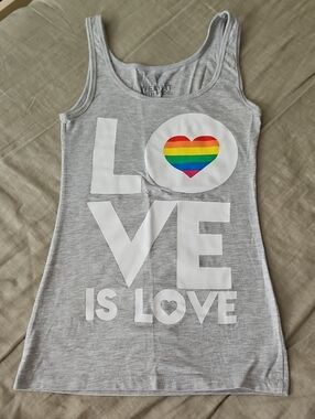 Gray "LOVE is LOVE" Tank with Rainbow Heart